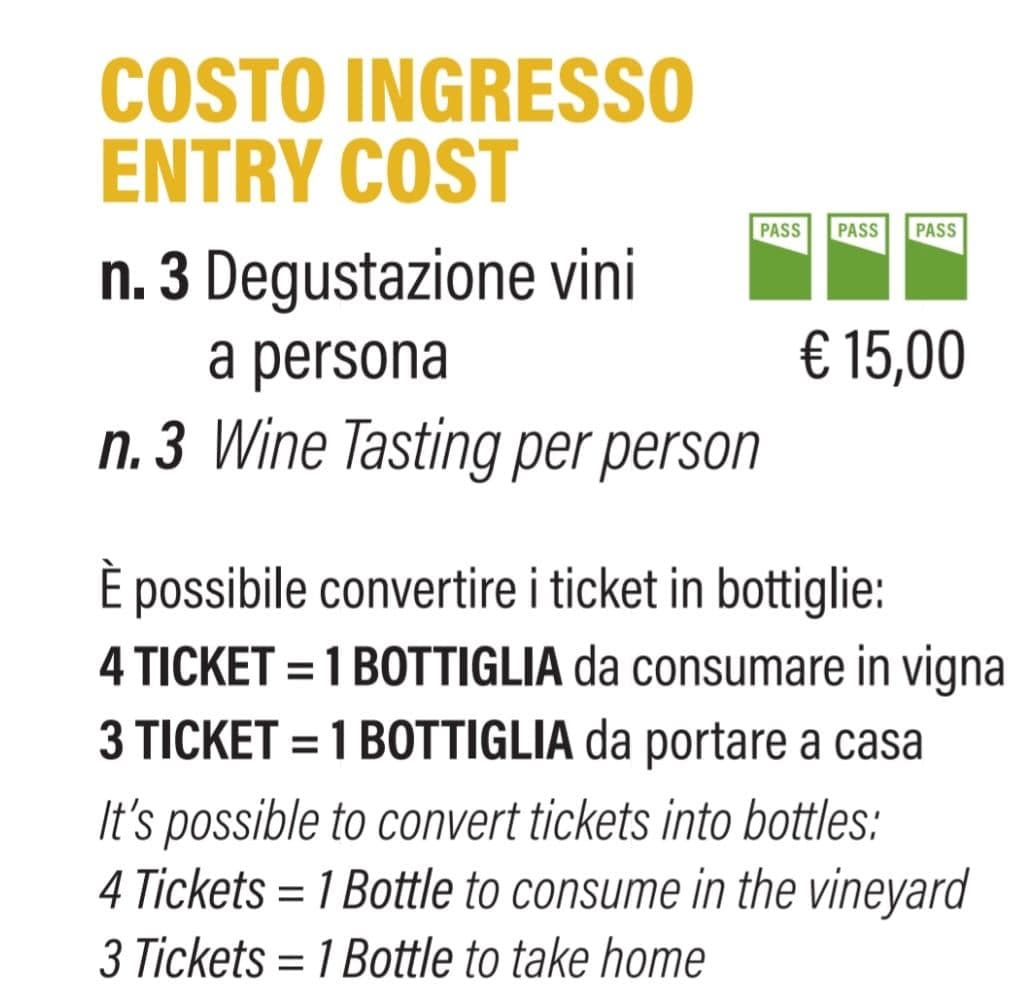 Costo ingresso degustazione vini e conversione ticket in bottiglie